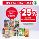 Promozione Interspar -25% su tutti i succhi, valida solo il 21 e 22 agosto